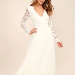 AWAKEN MY LOVE WHITE LONG SLEEVE LACE MAXI DRESS